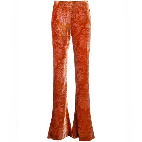 NWT Acne Studios Women's Orange Floral Velvet Flared Runway Pants - Picture 2 of 10